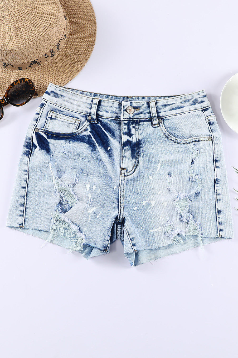 The Radiate Joy Denim Shorts – Sky Blue Splash