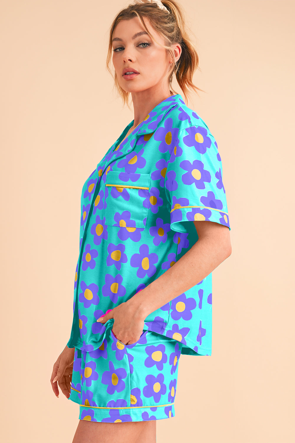 Floral Button-Up Pajama Set – Pink Bloom