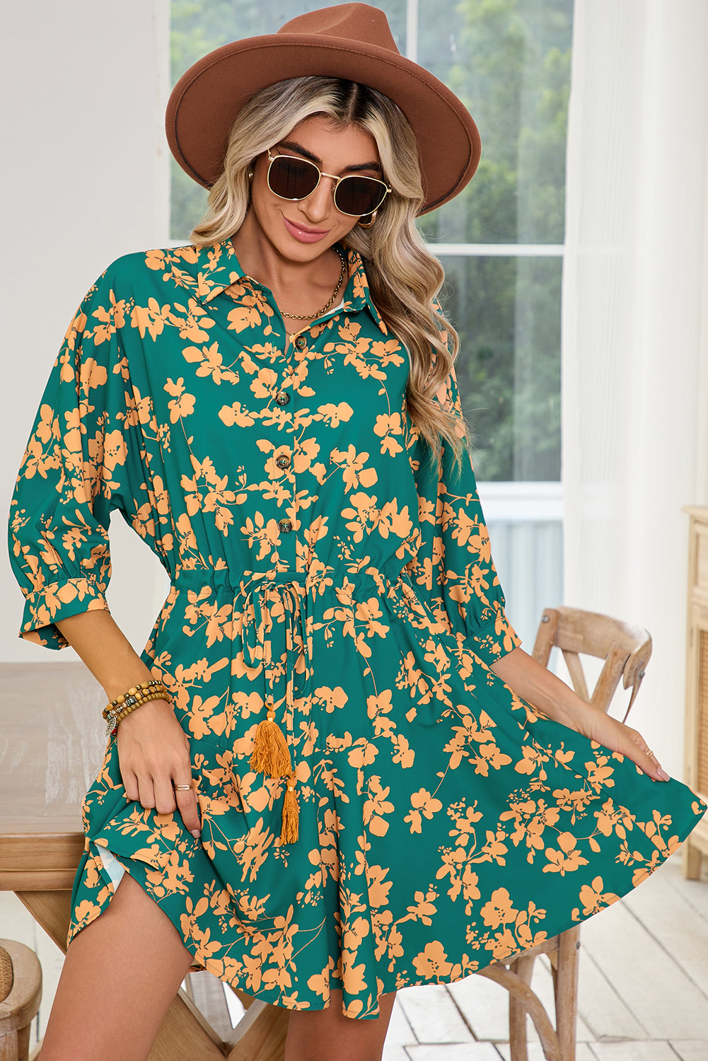 Garden Grace Tassel Waist Shirt Dress