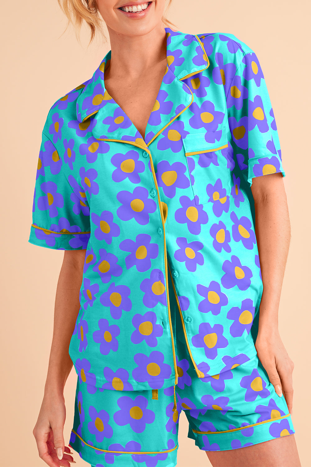 Floral Button-Up Pajama Set – Pink Bloom