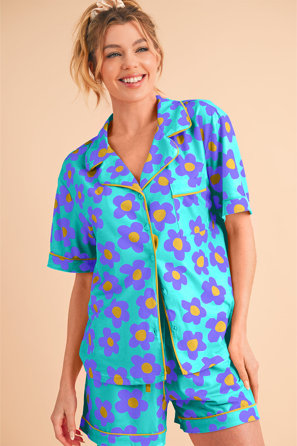 Floral Button-Up Pajama Set – Pink Bloom