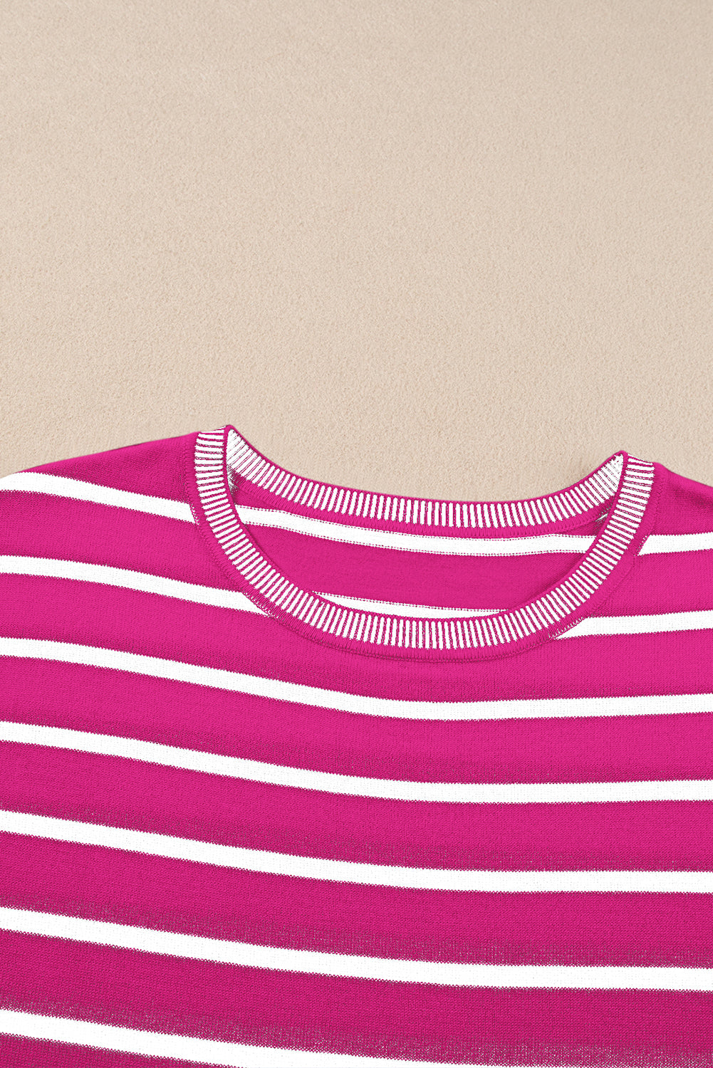 Striped Casual Knit Tee – Rose Stripe