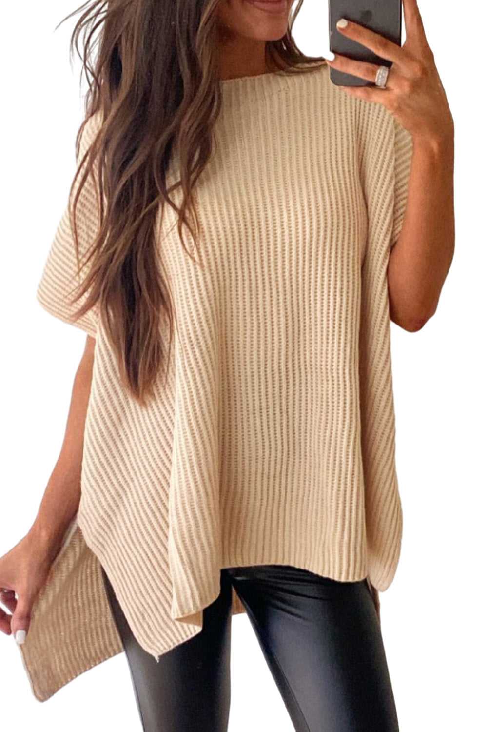 Coffee Shop Cozy Oversized Knit Slit Sweater