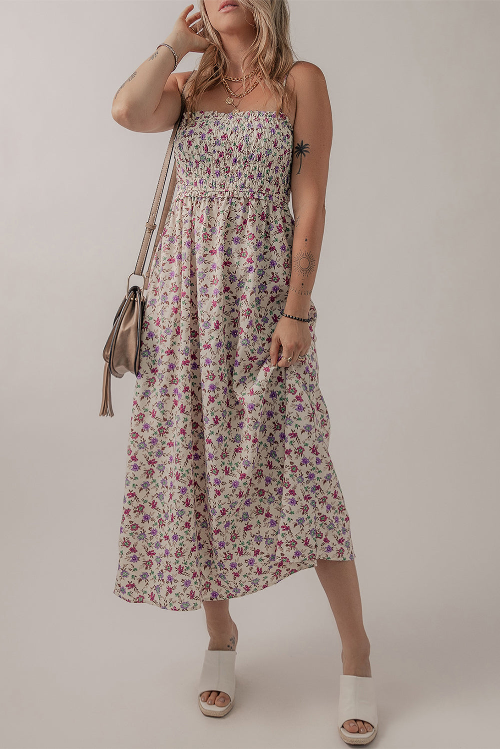 Sunday in Santorini Shirred Floral Midi Dress
