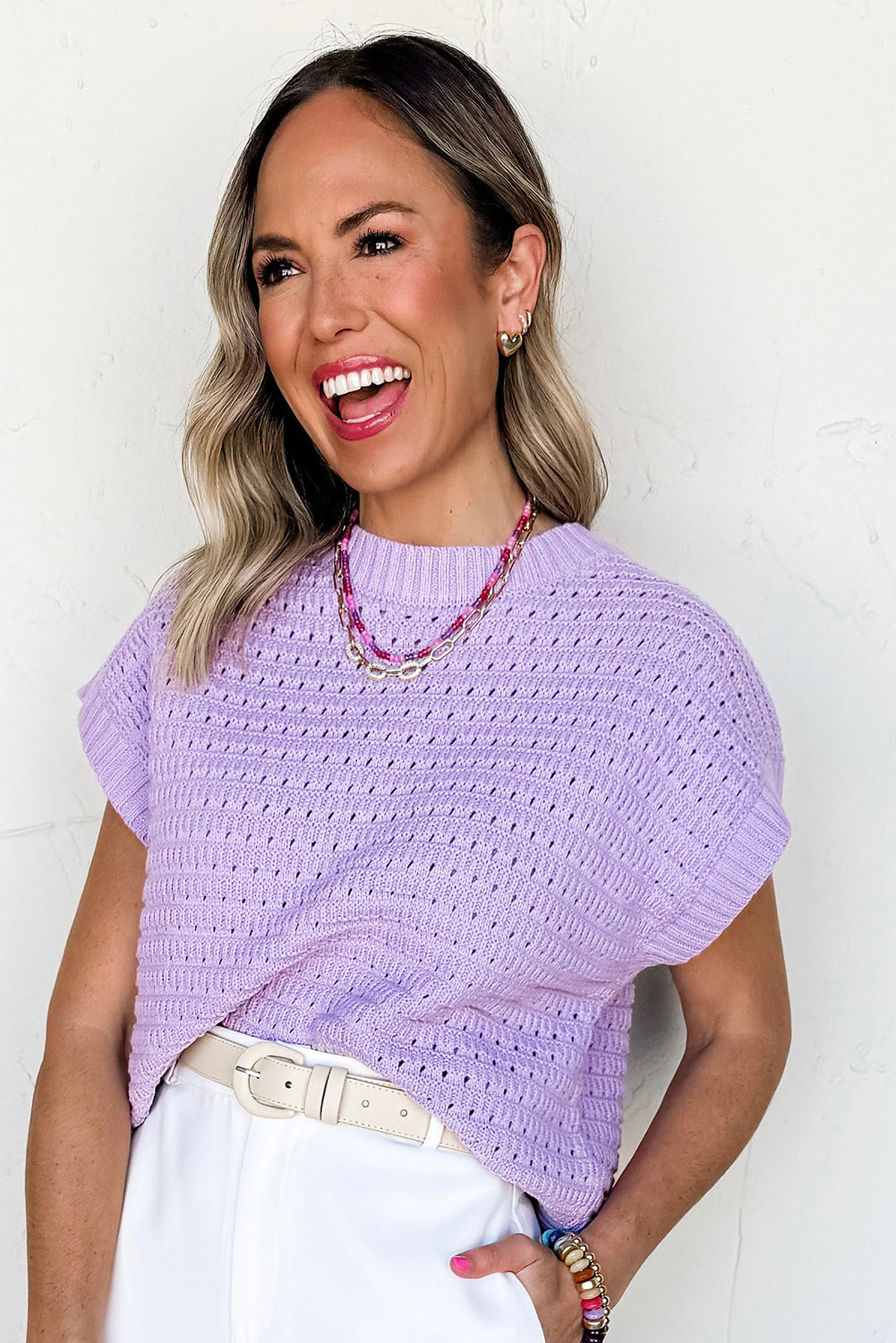 The Lavendula Loft Knit – Pointelle Ribbed Tee