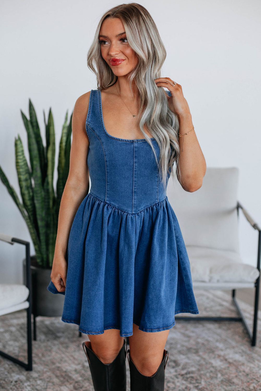 Backstage in Blue Denim Concert Dress