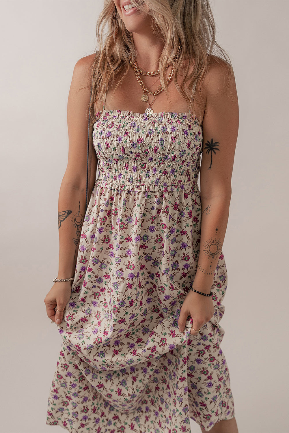 Sunday in Santorini Shirred Floral Midi Dress