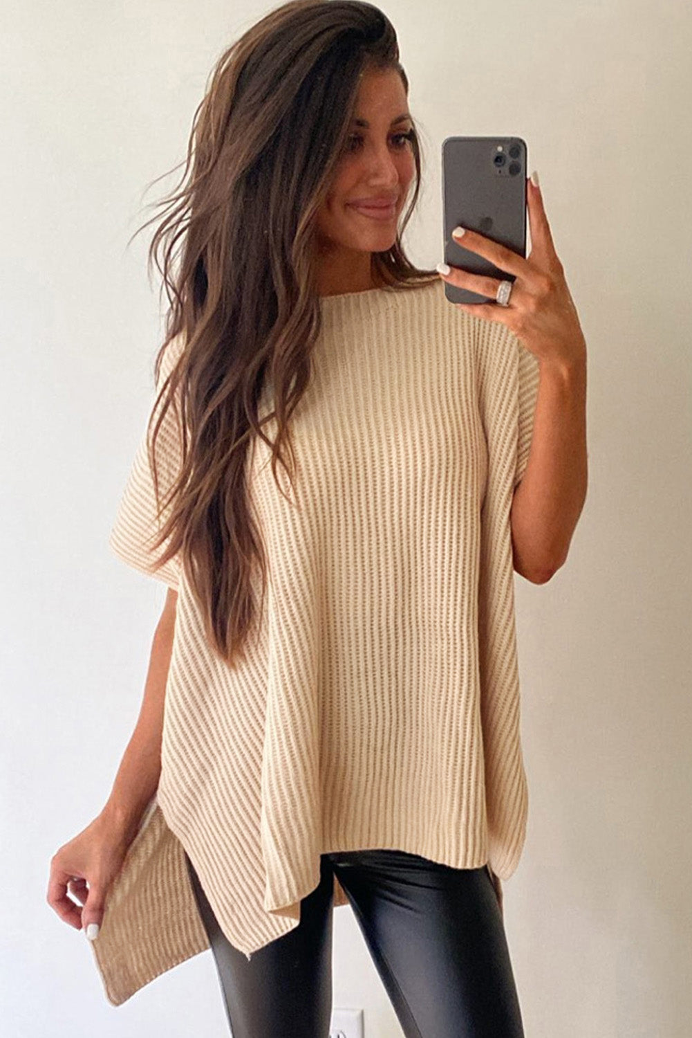 Coffee Shop Cozy Oversized Knit Slit Sweater