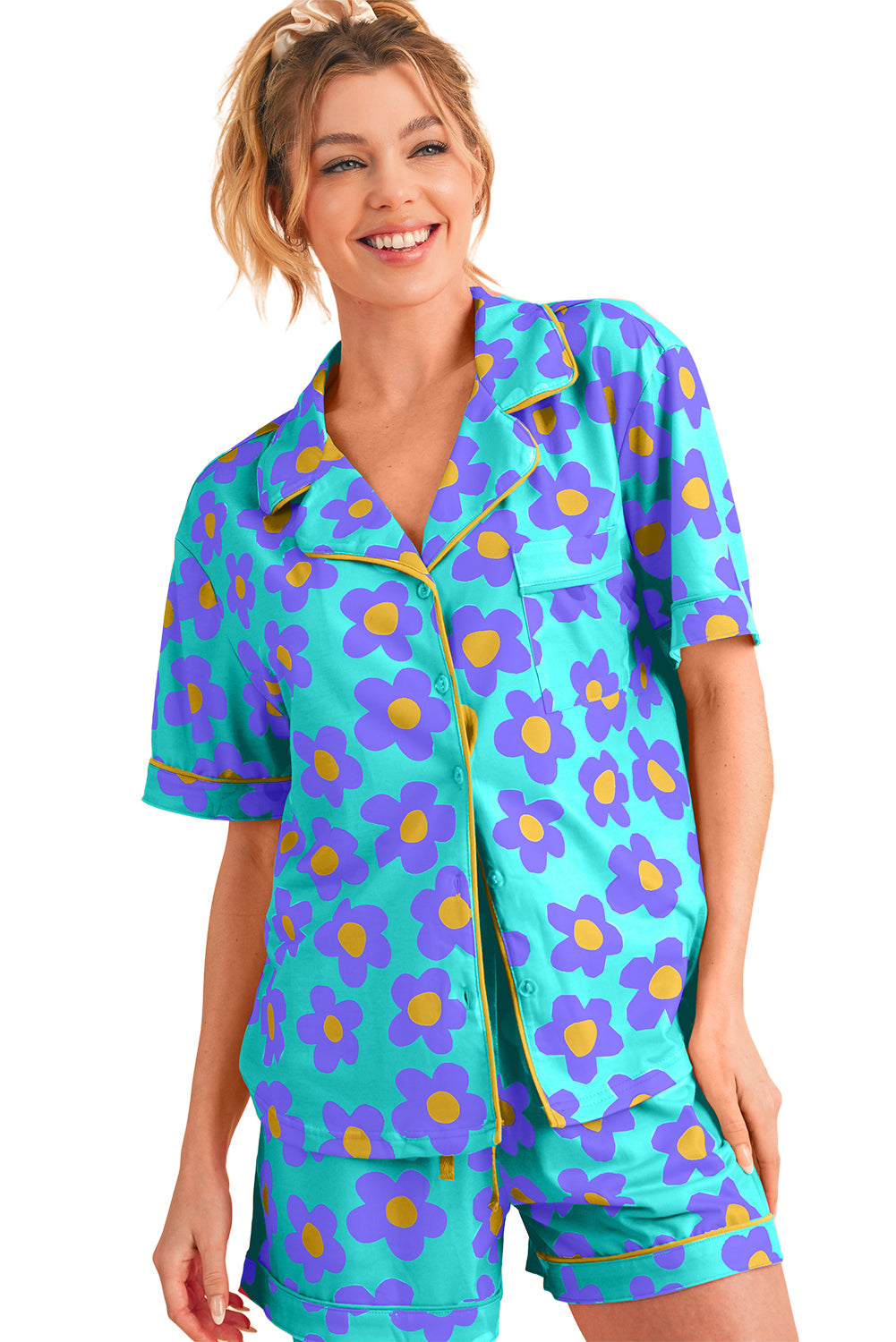 Floral Button-Up Pajama Set – Pink Bloom