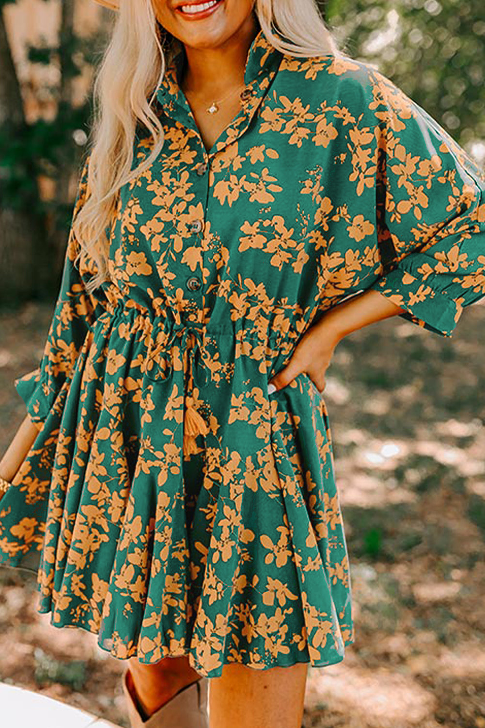 Garden Grace Tassel Waist Shirt Dress
