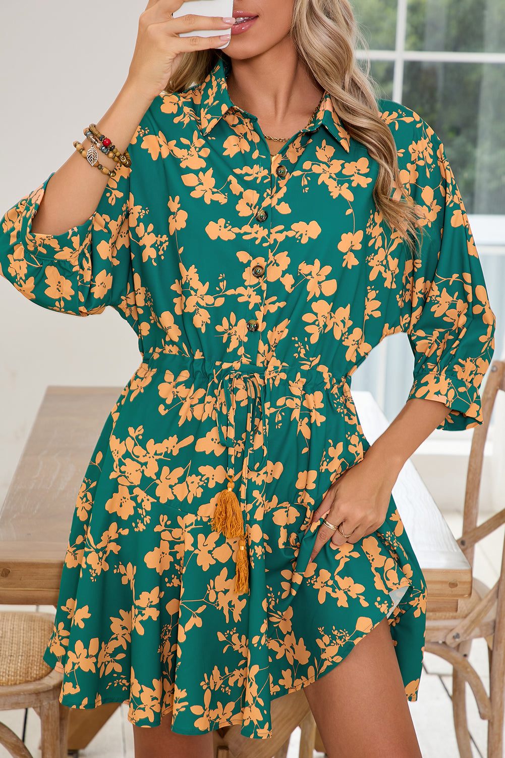Garden Grace Tassel Waist Shirt Dress