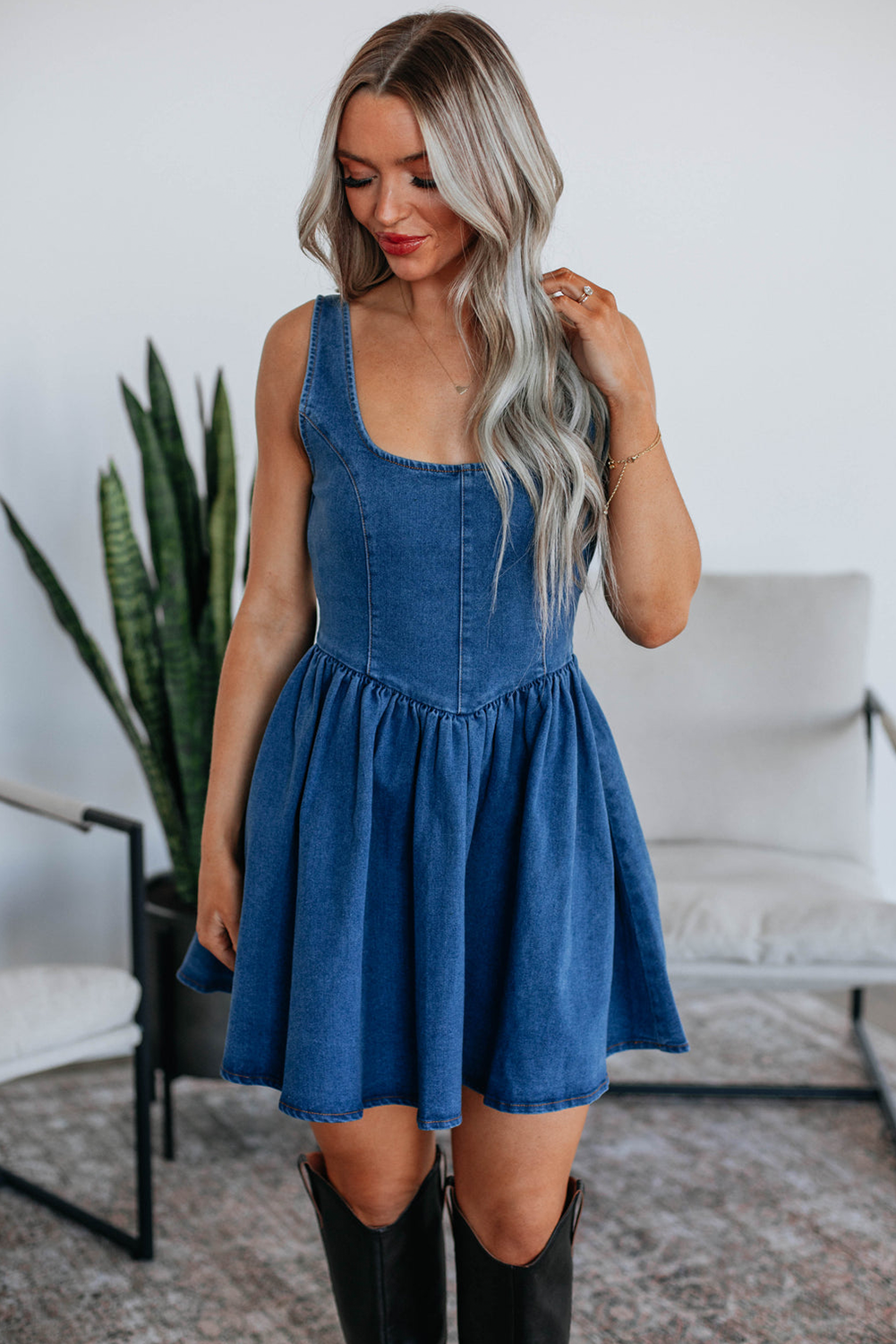 Backstage in Blue Denim Concert Dress