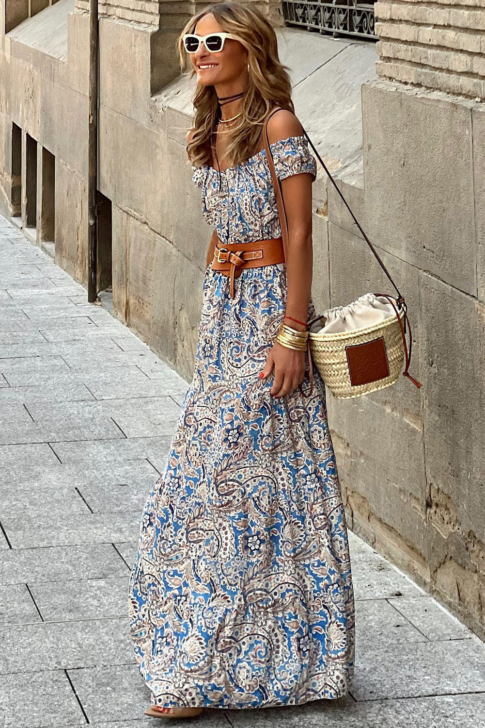 Siena in the Sun Off-Shoulder Boho Maxi Dress