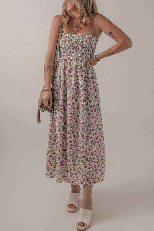 Sunday in Santorini Shirred Floral Midi Dress