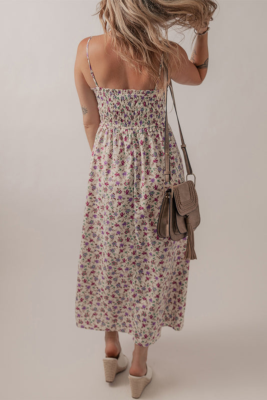 Sunday in Santorini Shirred Floral Midi Dress
